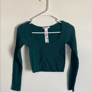 Zara Ribbed Long Sleeve Top in Green
